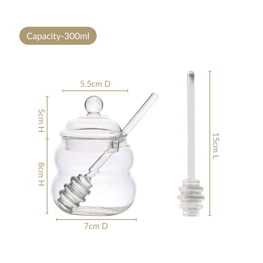 Glass Honey Jar with Dipper And Lid 300ml Nestasia