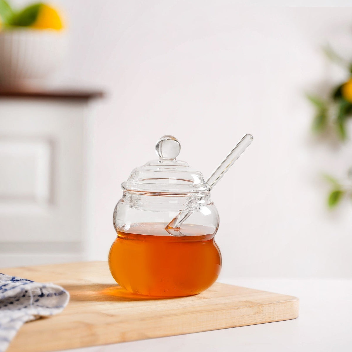 Glass Honey Jar with Dipper And Lid 300ml Nestasia