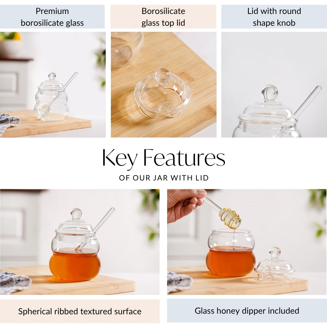 Glass Honey Jar with Dipper And Lid 300ml Nestasia