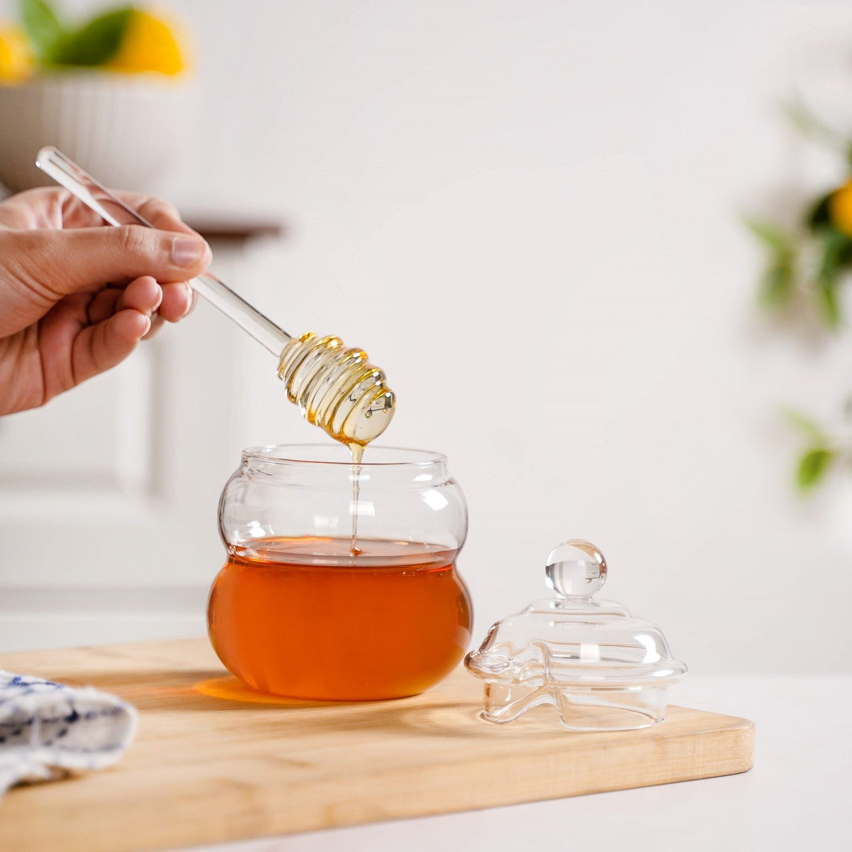 Glass Honey Jar with Dipper And Lid 300ml Nestasia