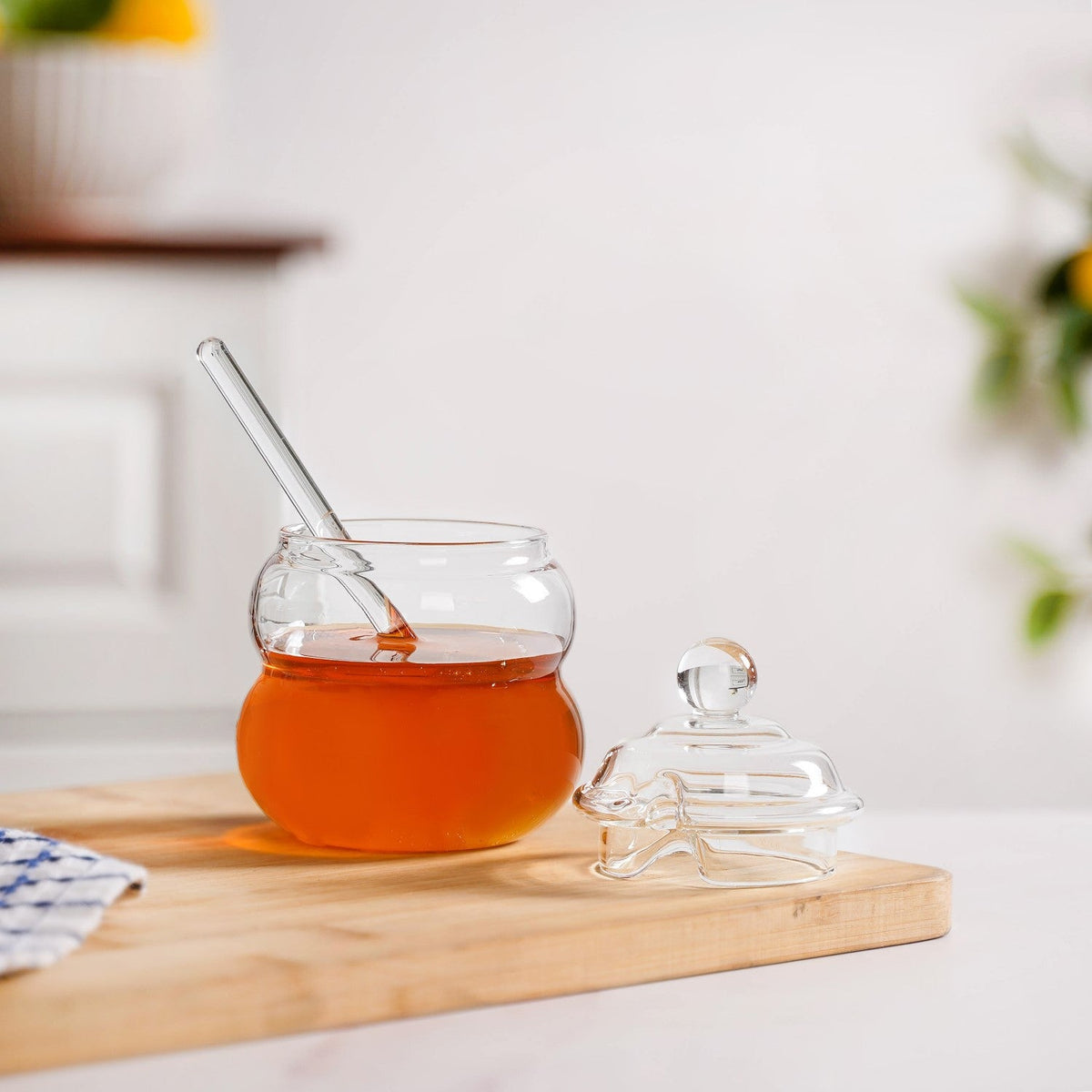 Glass Honey Jar with Dipper And Lid 300ml Nestasia