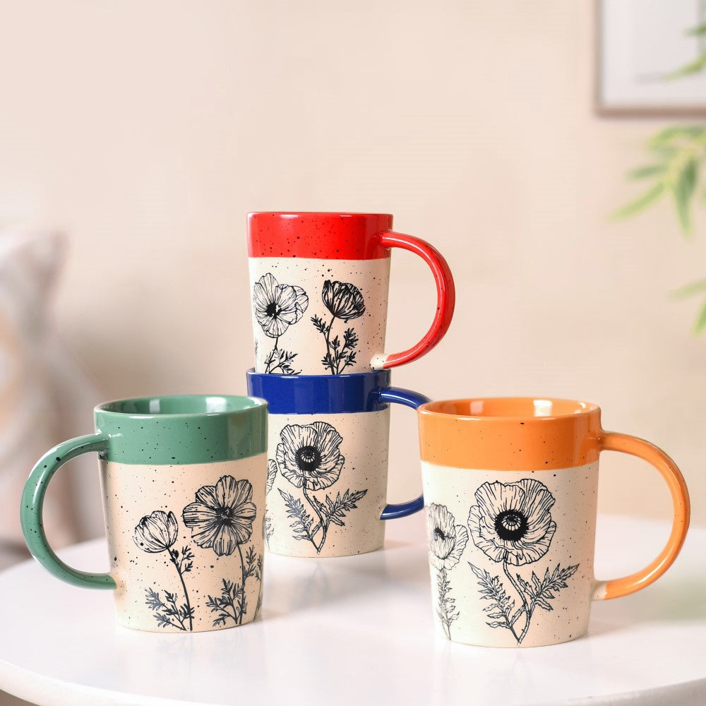 Poppy Grove Ceramic Coffee Mug Set Of 4 450ml Nestasia