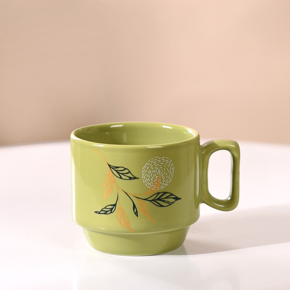 Foliage Stackable Ceramic Coffee Cup Set Of 4 250ml Nestasia