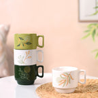 Foliage Stackable Ceramic Coffee Cup Set Of 4 250ml Nestasia