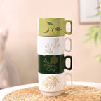 Foliage Stackable Ceramic Coffee Cup Set Of 4 250ml Nestasia