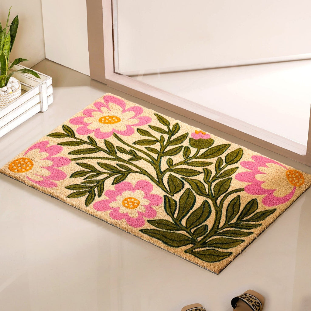 Coir Floor Mat With Floral Print 36x24 Inch Nestasia
