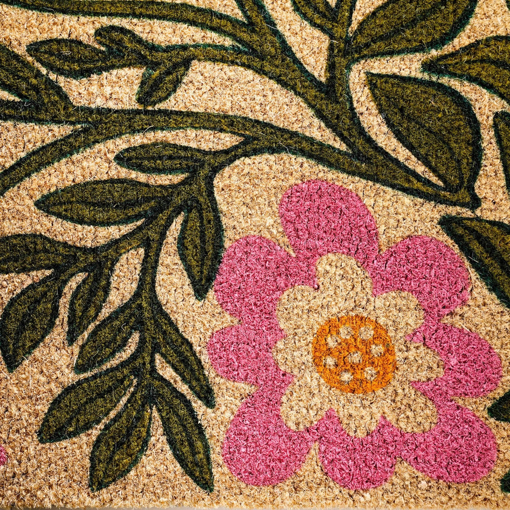 Coir Floor Mat With Floral Print 36x24 Inch Nestasia
