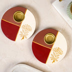 Colour Block Handpainted Tealight Holder Set Of 2 Nestasia