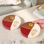 Colour Block Handpainted Tealight Holder Set Of 2 Nestasia