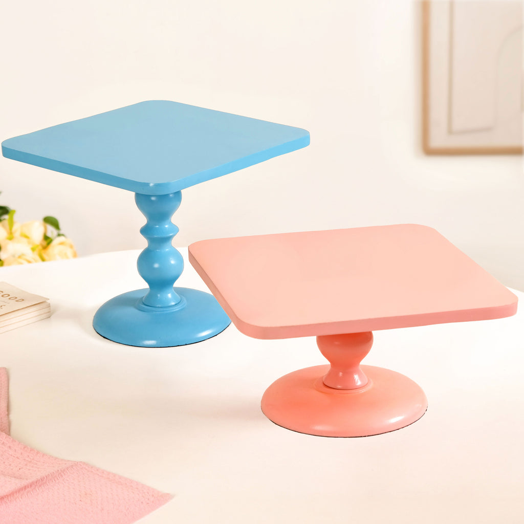 Colour Pop Square Riser Cake Stand Set Of 2 Peach Blue Nestasia