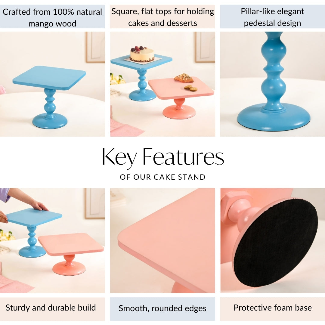 Colour Pop Square Riser Cake Stand Set Of 2 Peach Blue Nestasia