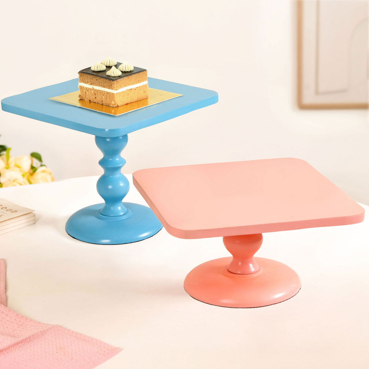 Colour Pop Square Riser Cake Stand Set Of 2 Peach Blue Nestasia