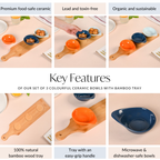 Set Of 3 Colourful Ceramic Bowls With Bamboo Tray 100ml Nestasia