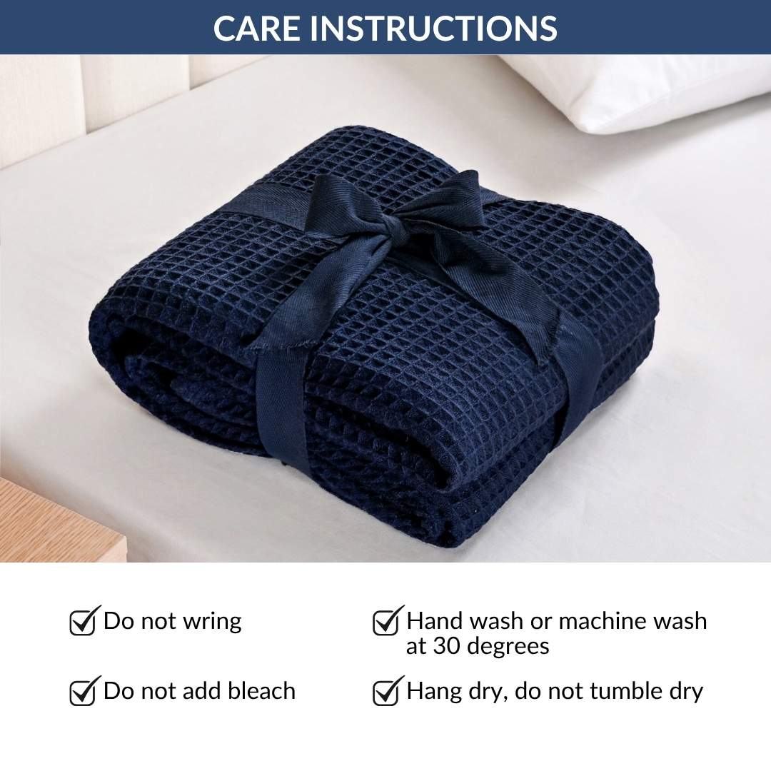 Combed Cotton Waffle Sofa Throw Blanket Deep Blue 220x200cm Nestasia