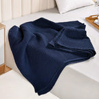 Combed Cotton Waffle Sofa Throw Blanket Deep Blue 220x200cm Nestasia