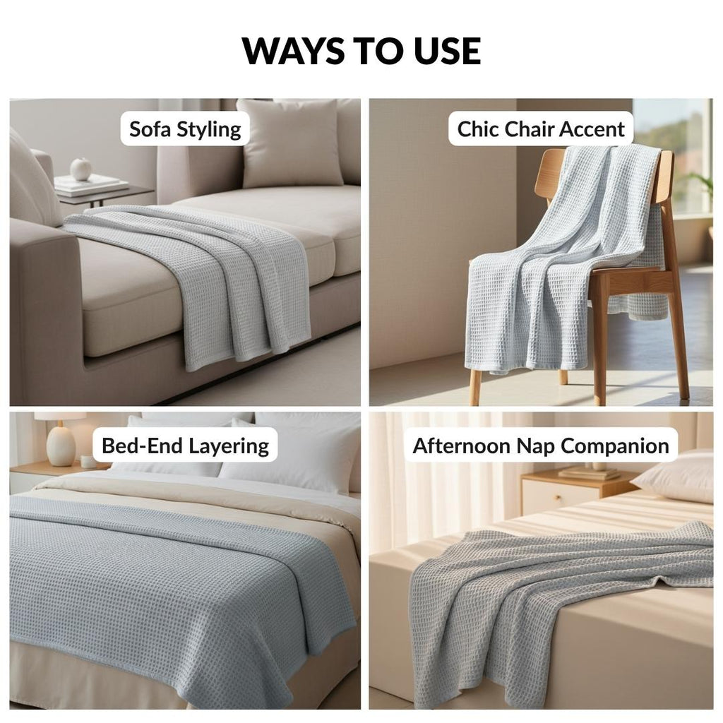 Combed Cotton Waffle Sofa Throw Blanket Light Grey 220x200cm Nestasia