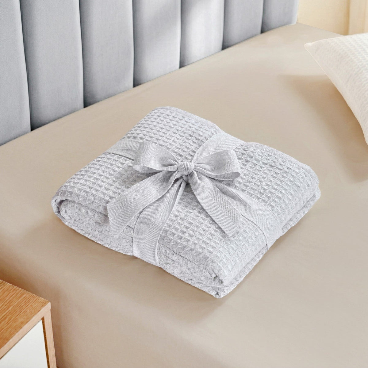 Combed Cotton Waffle Sofa Throw Blanket Light Grey 220x200cm Nestasia