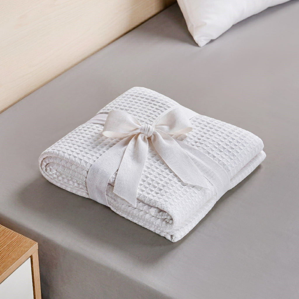 Combed Cotton Waffle Sofa Throw Blanket Pristine White 220x200cm Nestasia