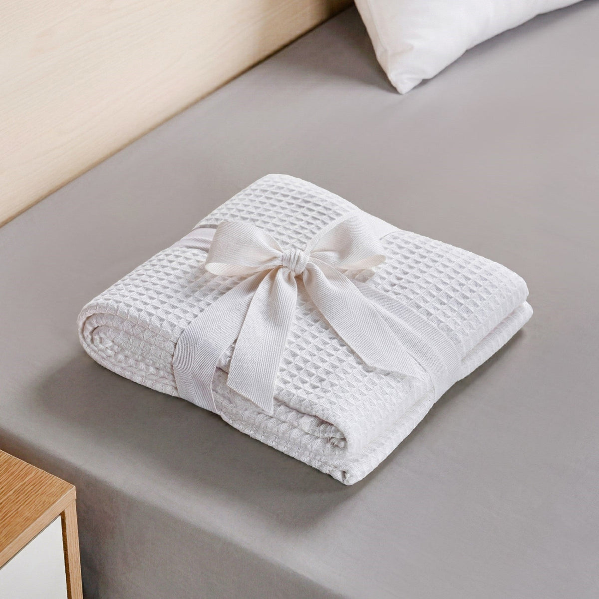 Combed Cotton Waffle Sofa Throw Blanket Pristine White 220x200cm Nestasia