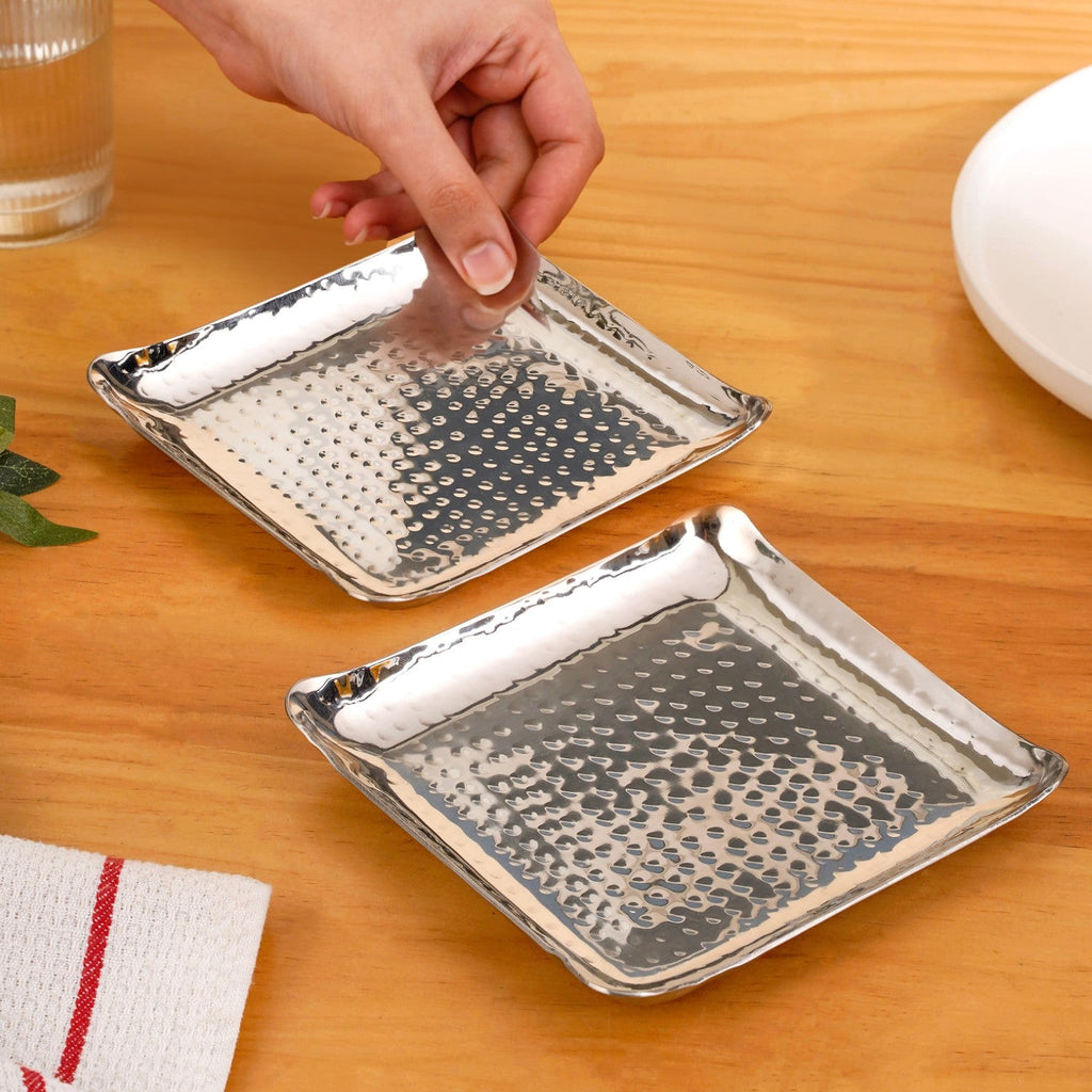 Square Platter Hammered Stainless Steel Set Of 2 Nestasia