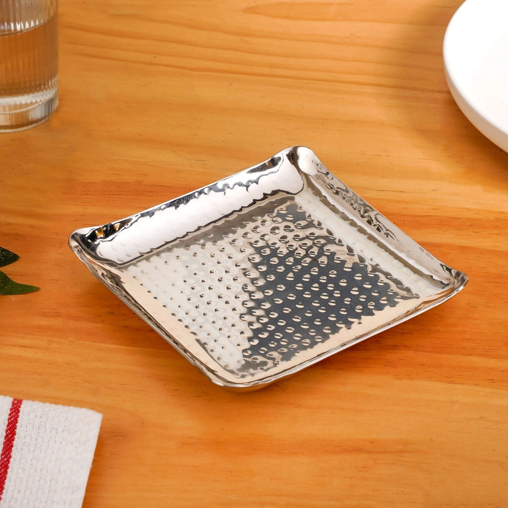Square Platter Hammered Stainless Steel Set Of 2 Nestasia
