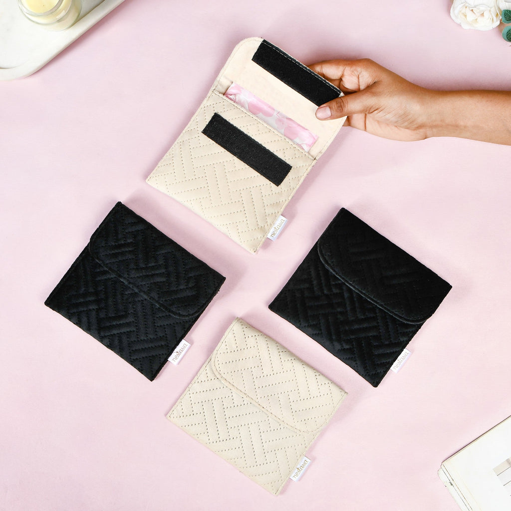 Compact Velvet Sanitary Napkin Pouch Set Of 4 Nestasia