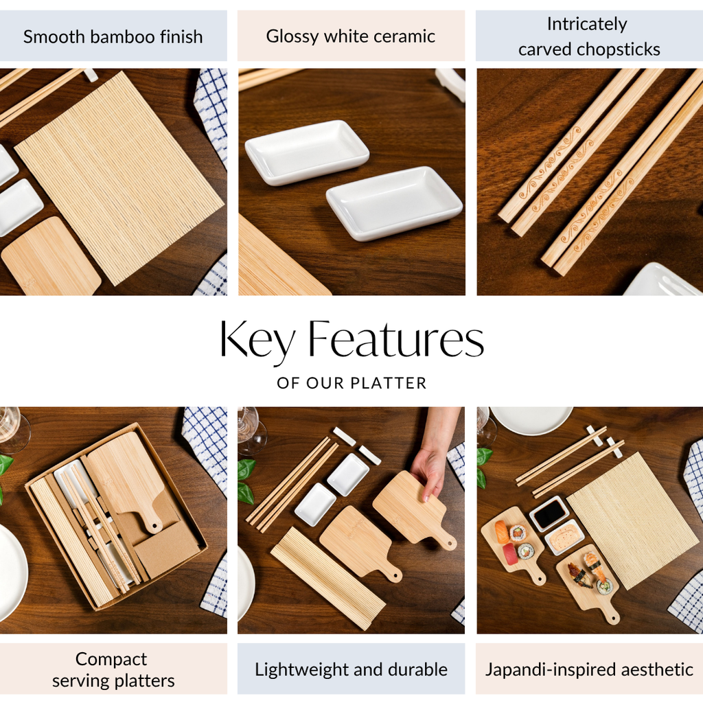 Complete Sushi Set With Rolling Mat And Bamboo Chopsticks Set Of 9 Nestasia