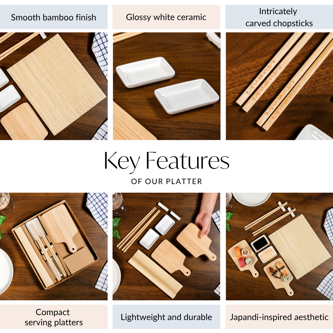 Complete Sushi Set With Rolling Mat And Bamboo Chopsticks Set Of 9 Nestasia