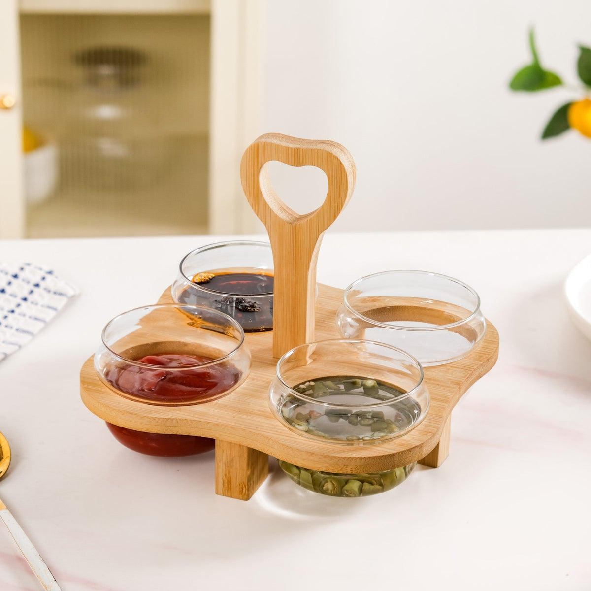 Glass Bowls Set Of 4 With Bamboo Stand Nestasia