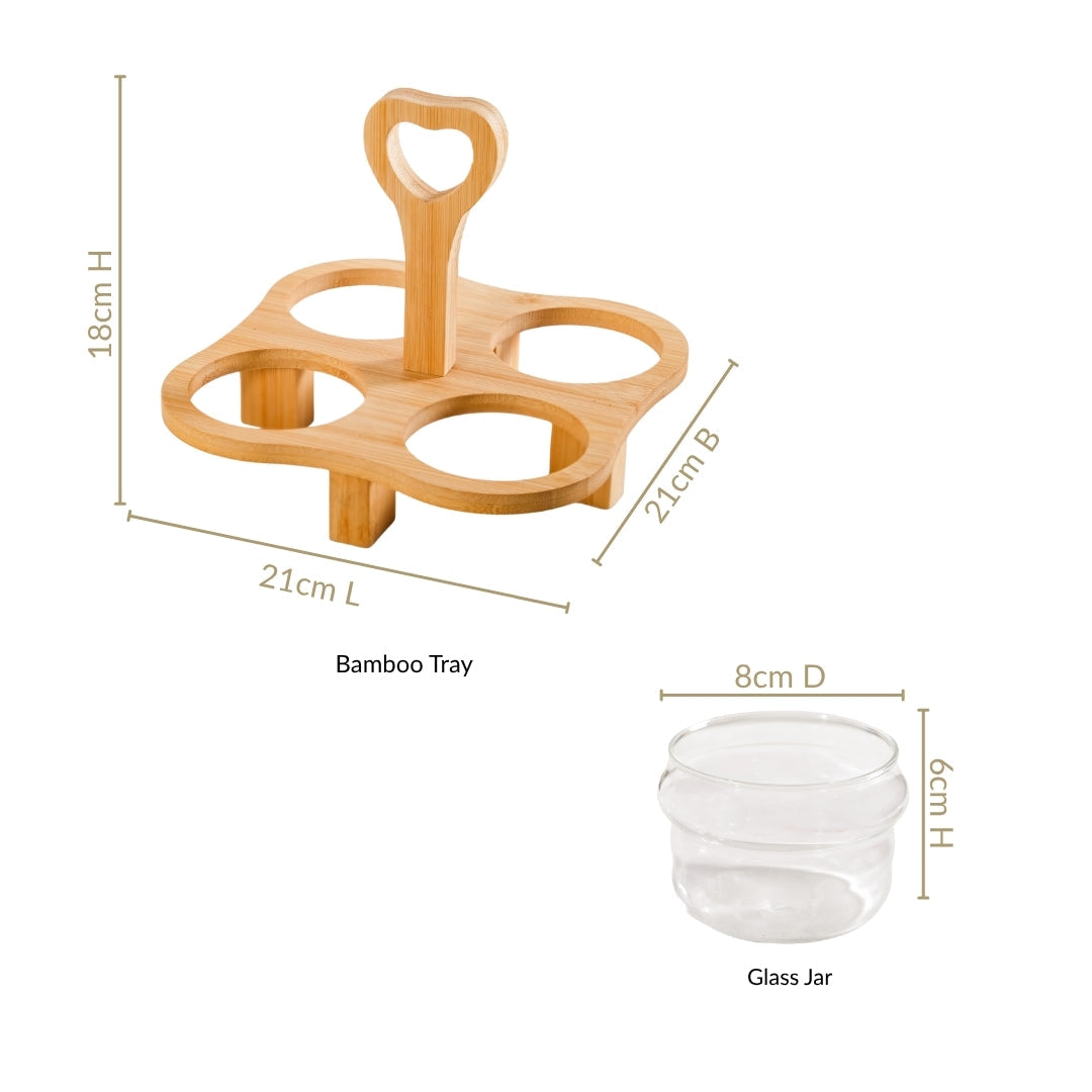 Glass Bowls Set Of 4 With Bamboo Stand Nestasia