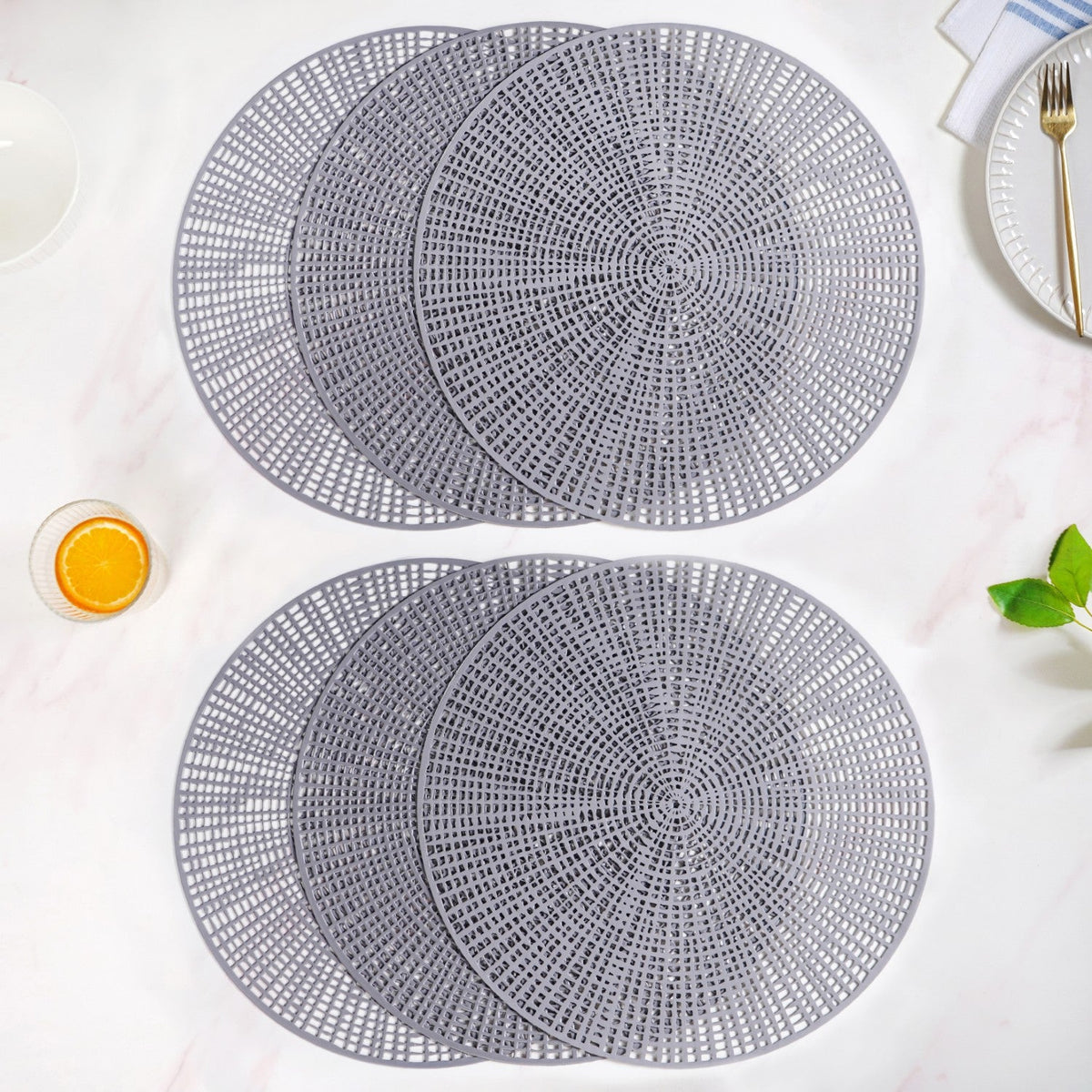 Contemporary Cutwork Grey Table Mats Set Of 6 Nestasia