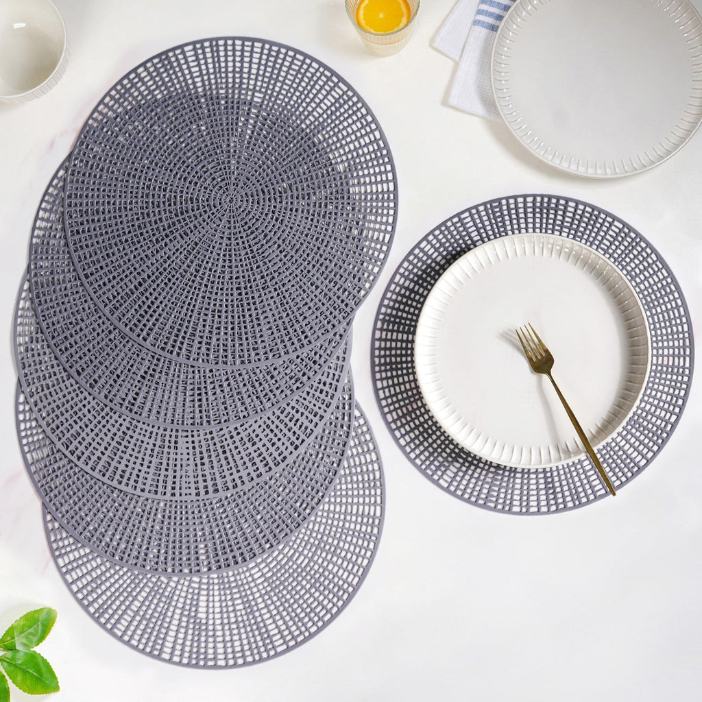 Contemporary Cutwork Grey Table Mats Set Of 6 Nestasia