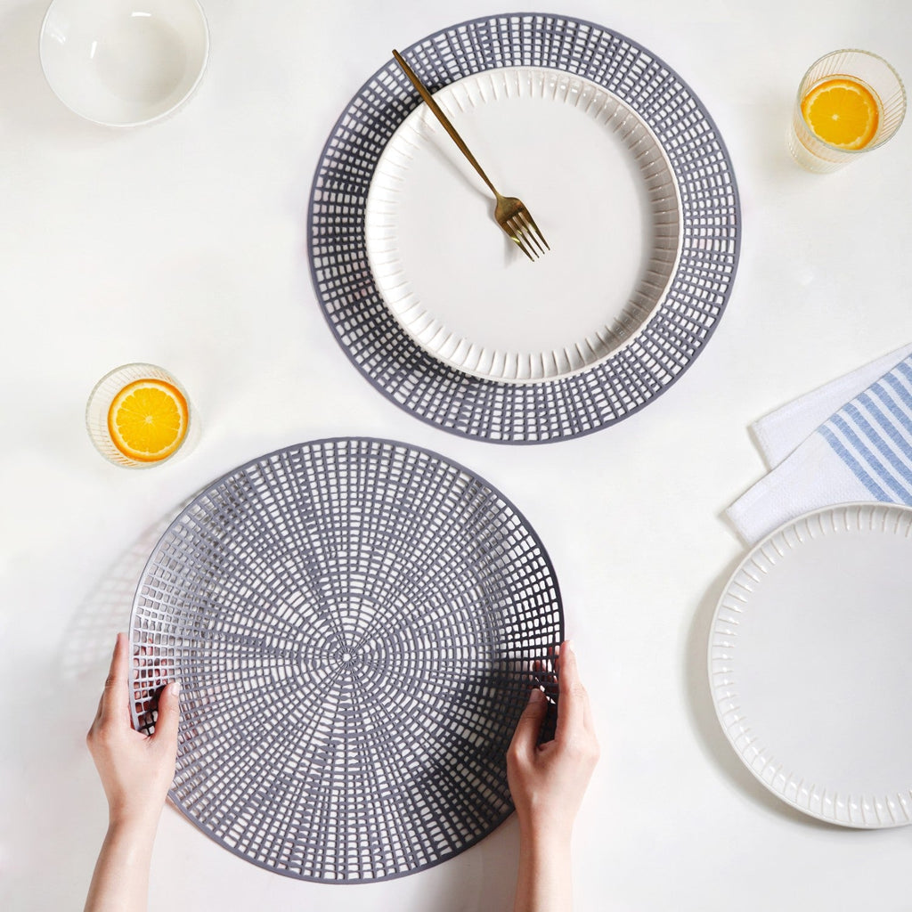 Contemporary Cutwork Grey Table Mats Set Of 6 Nestasia