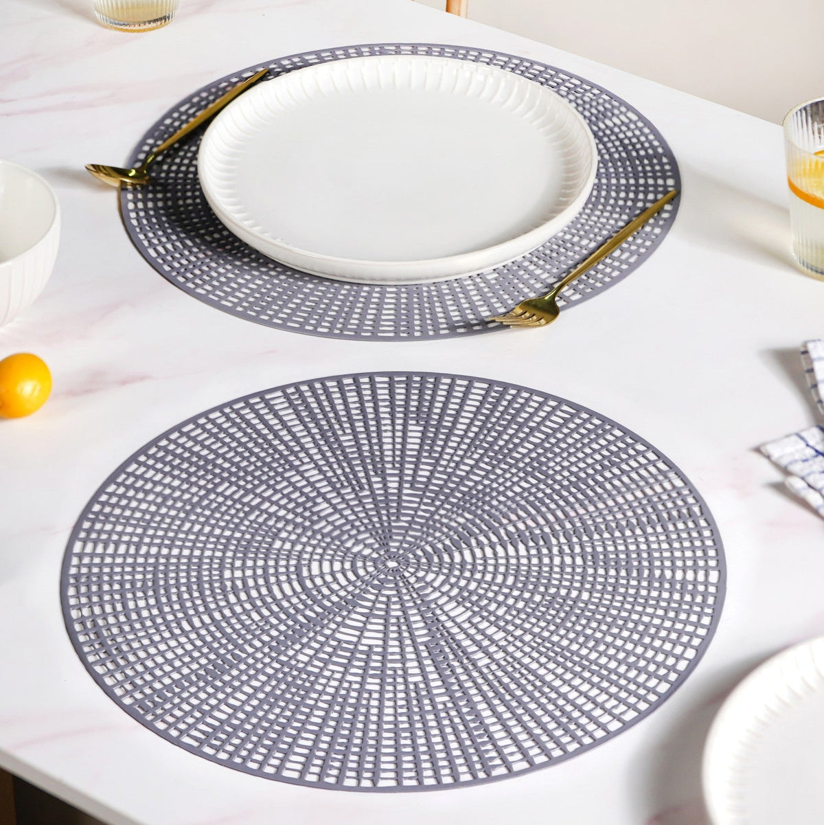 Contemporary Cutwork Grey Table Mats Set Of 6 Nestasia
