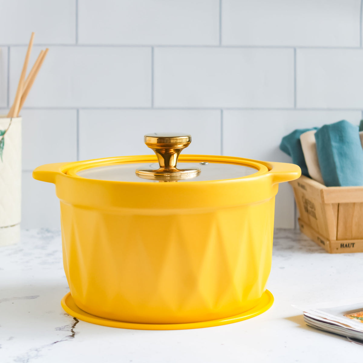 Cooking Pot with Lid Yellow Nestasia