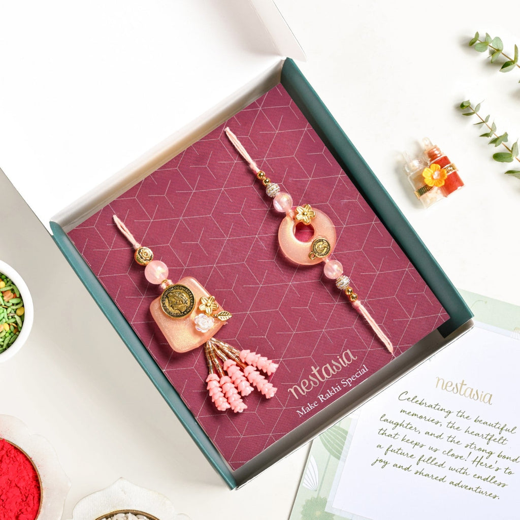Coral Hue Rakhi Lumba Gift Set Nestasia
