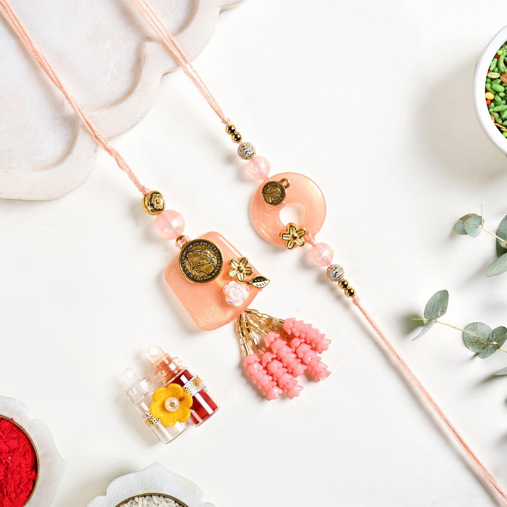 Coral Hue Rakhi Lumba Gift Set Nestasia