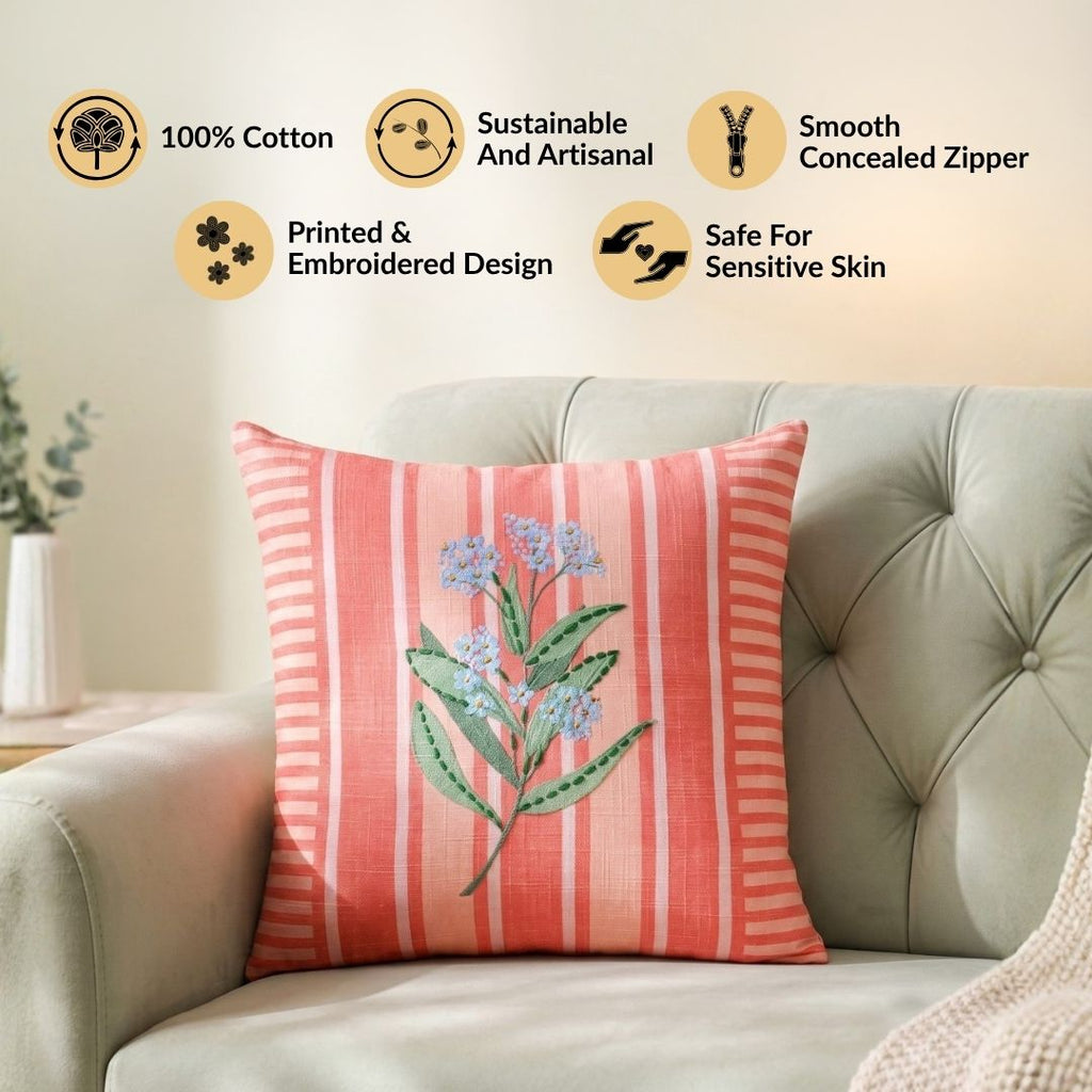 Coral Bloom Cotton Cushion Cover 46x46cm Nestasia