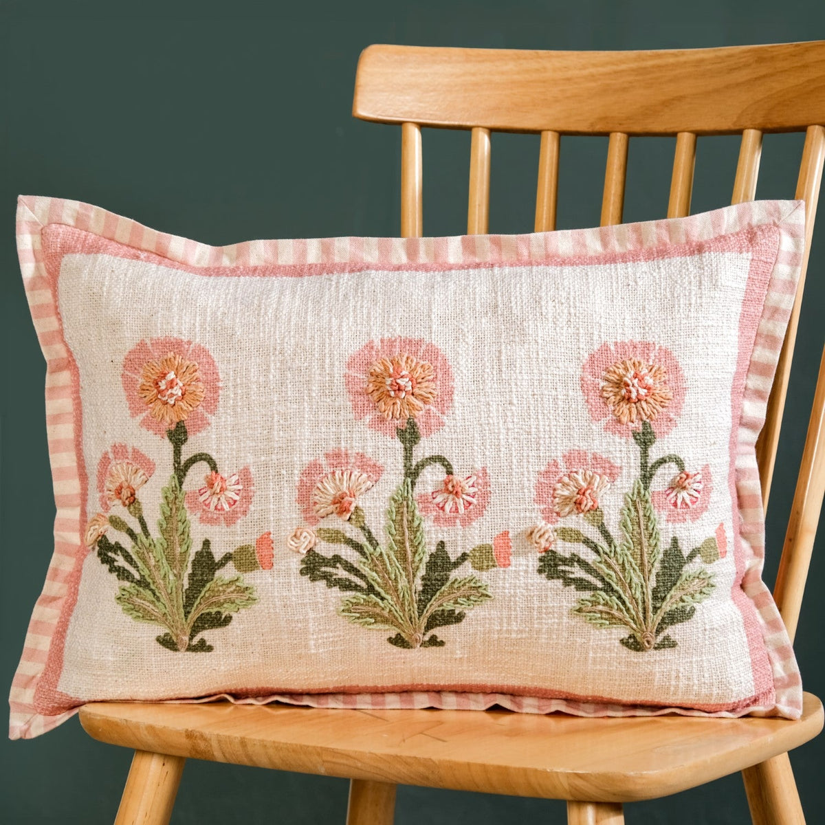 Coral Bloom Embroidered Cotton Cushion Cover 50x35cm Nestasia