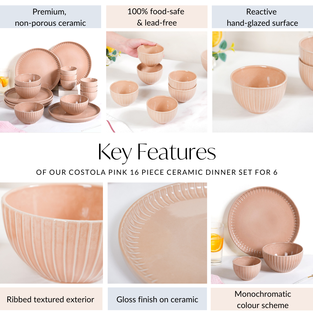 Costola Beige 16 Piece Ceramic Dinner Set For 6 Nestasia