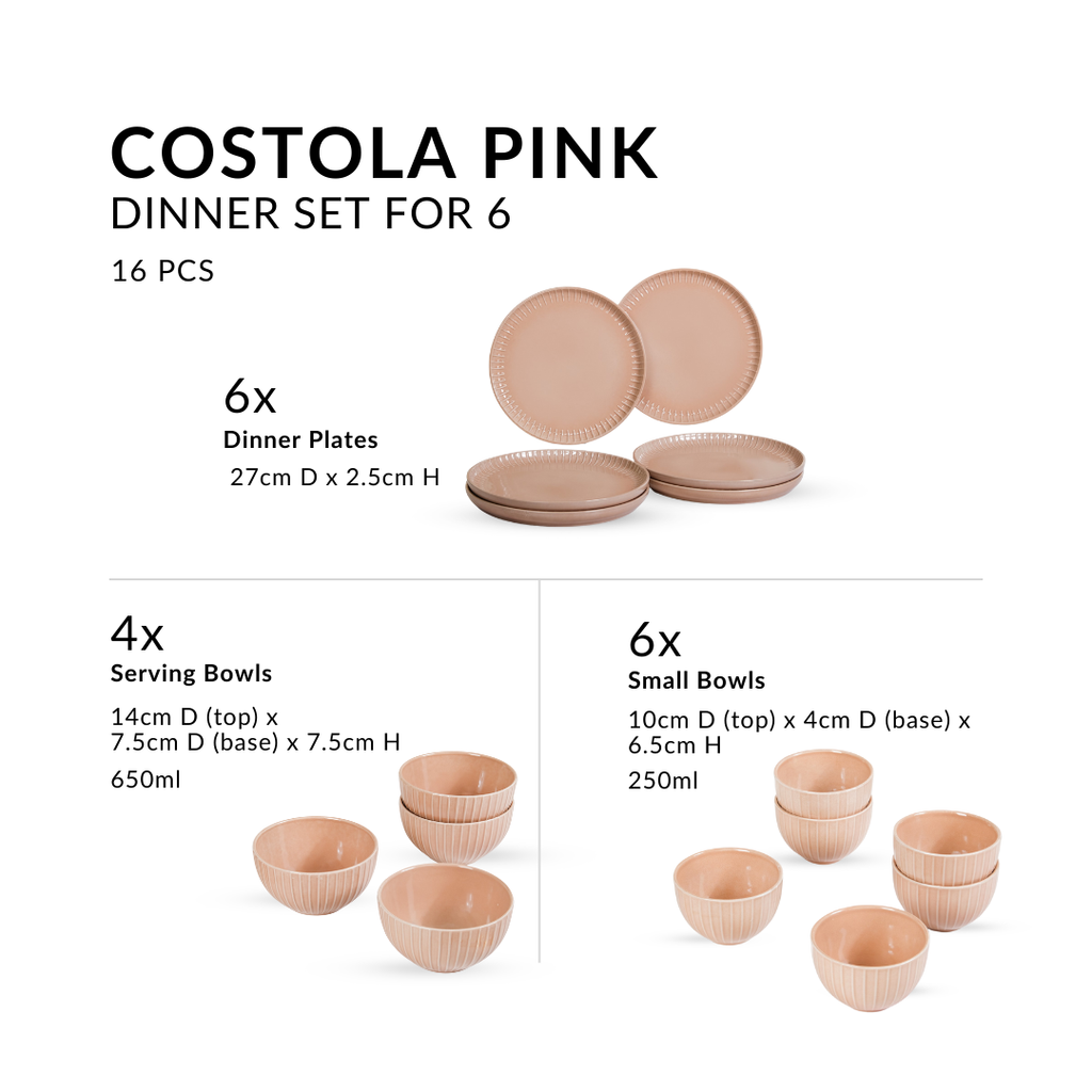Costola Beige 16 Piece Ceramic Dinner Set For 6 Nestasia