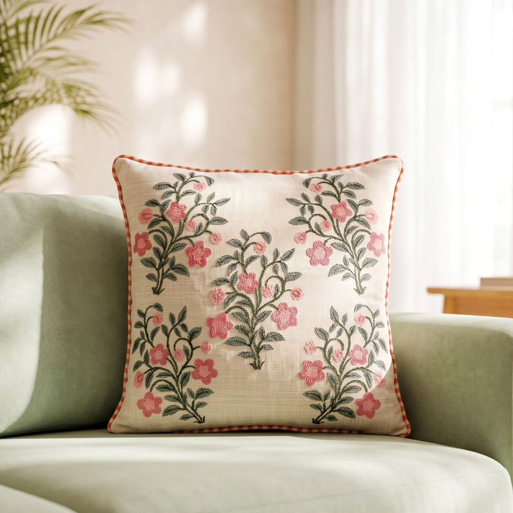 Cottagerose Cross Stitch Cotton Cushion Cover 40x40cm Nestasia