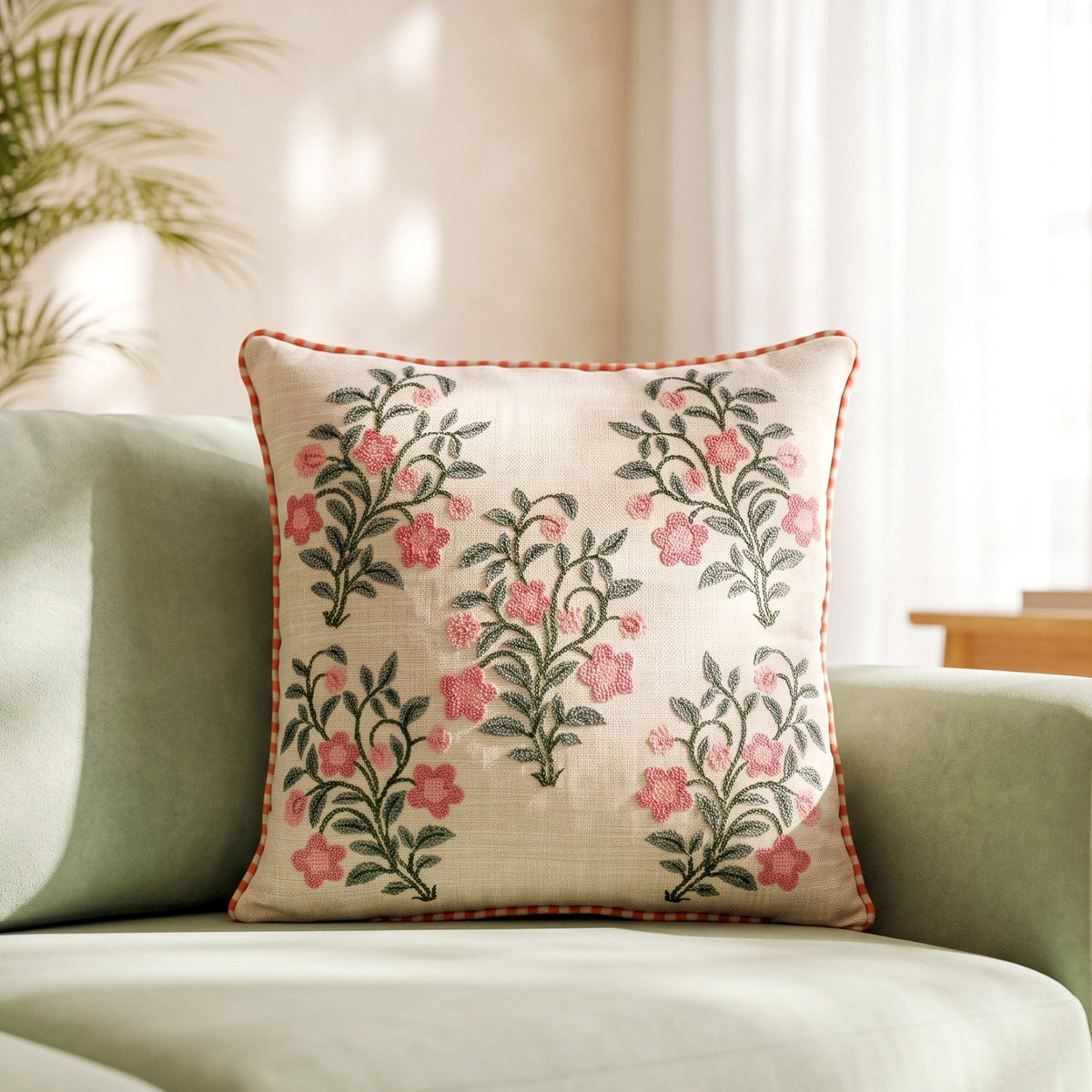 Cottagerose Cross Stitch Cotton Cushion Cover 40x40cm Nestasia