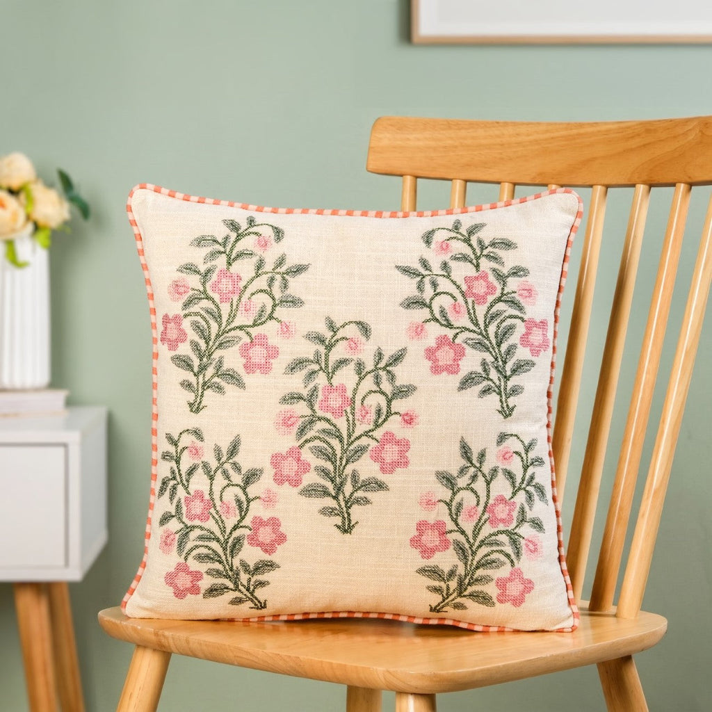 Cottagerose Cross Stitch Cotton Cushion Cover 40x40cm Nestasia
