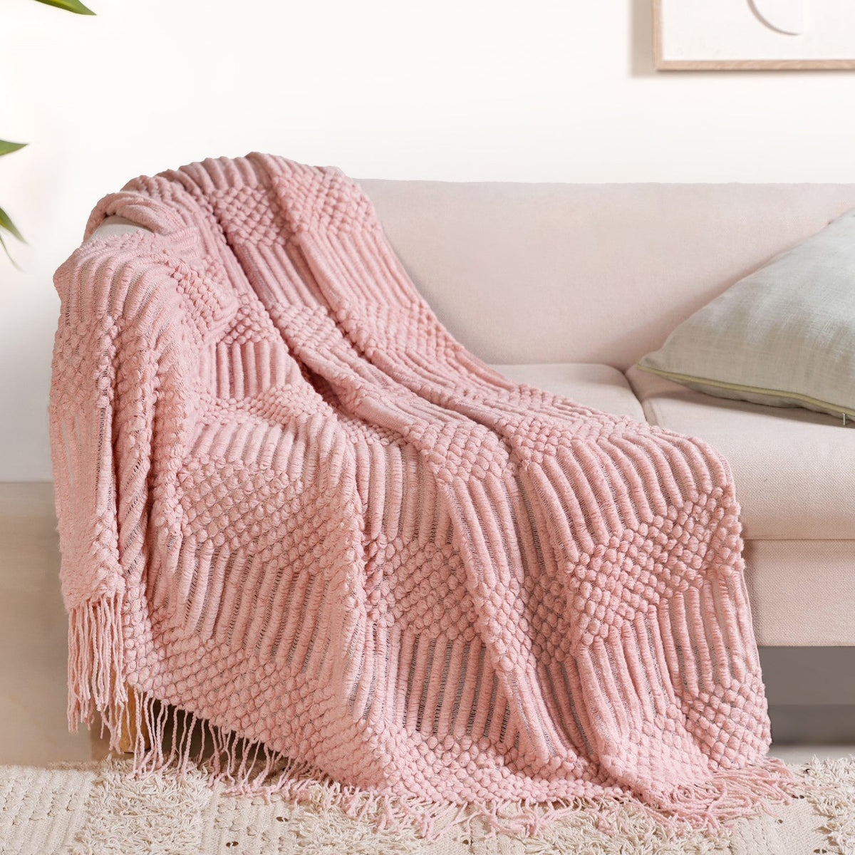 Textured Light Pink Throw Nestasia