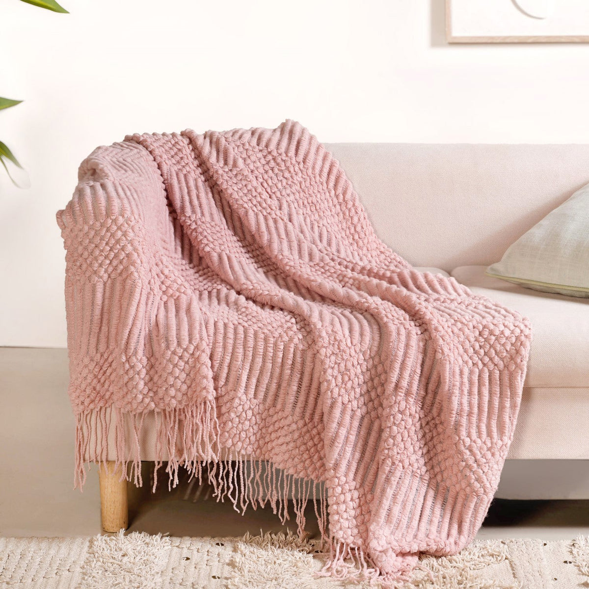 Textured Light Pink Throw Nestasia