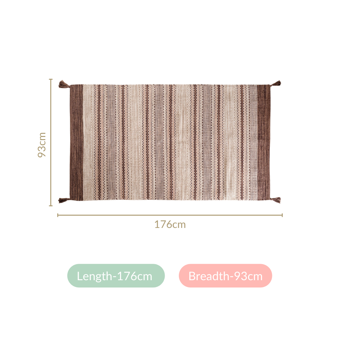 Flat Weave Zigzag Handwoven Cotton Dari Carpet 69x36 Inch Nestasia