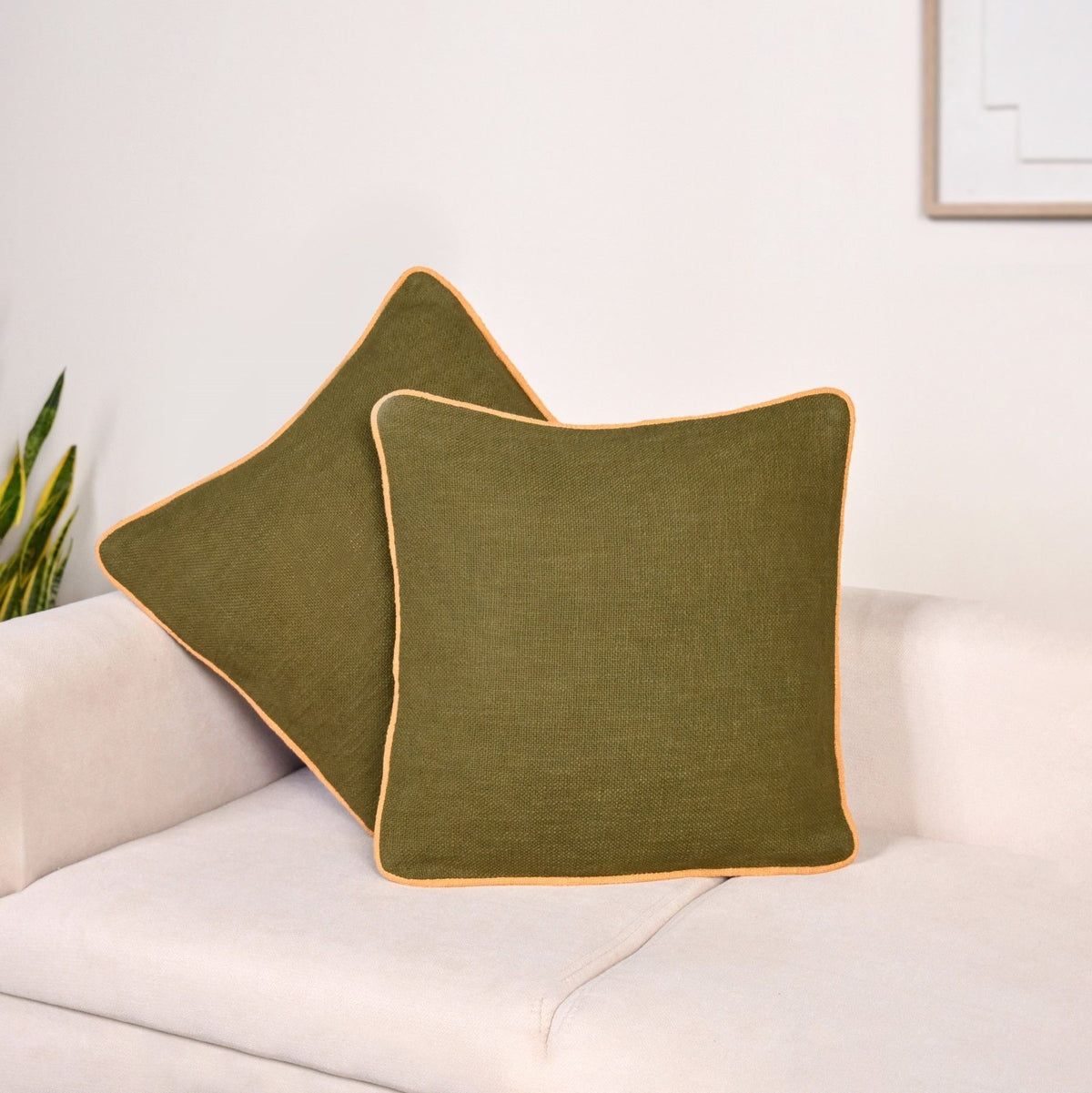 Cotton Cushion Cover Set Of 2 Olive Nestasia