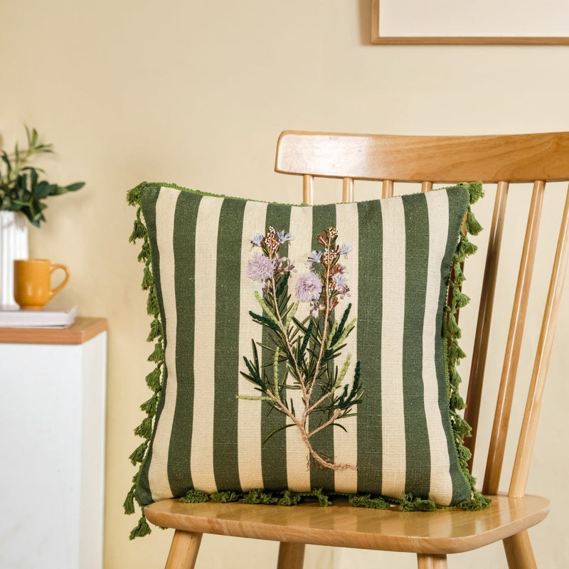 Country Stripe Cotton Embroidered Cushion Cover 40x40cm Nestasia