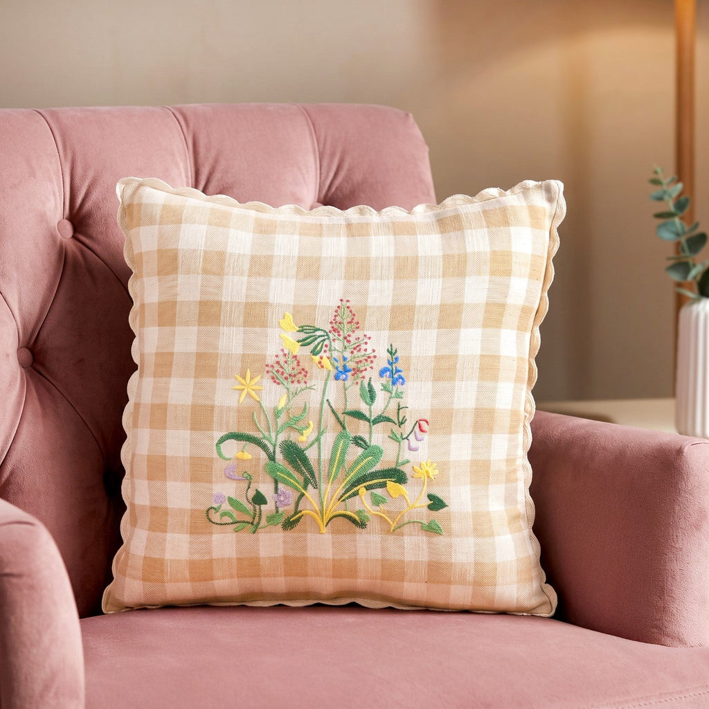 Countryside Bloom Embroidered Cushion Cover 46x46cm Nestasia